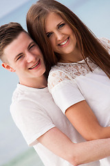 Image showing attractive young couple in love having fun in summer holidays