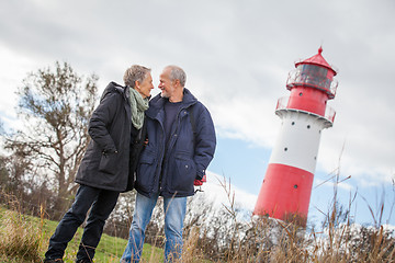 Image showing happy mature couple relaxing baltic sea dunes 