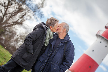 Image showing happy mature couple relaxing baltic sea dunes 