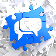 Image showing White Speech Bubble Icon on Blue Puzzle.