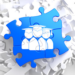 Image showing Group of Graduates Icon on Blue Puzzle.