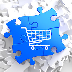 Image showing Shopping Cart Icon on Blue Puzzle.