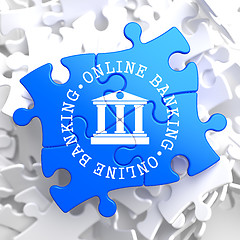 Image showing Online Banking Concept on Blue Puzzle.