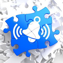 Image showing Ringing White Bell Icon on Blue Puzzle.