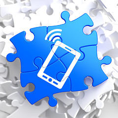 Image showing Smartphone Icon on Blue Puzzle.
