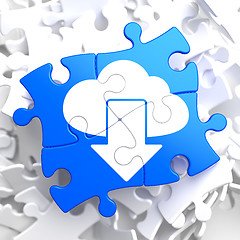 Image showing Cloud with Arrow Icon on Blue Puzzle.