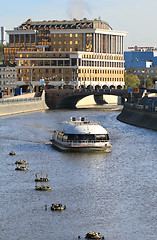 Image showing Pleasure boat floats on the river