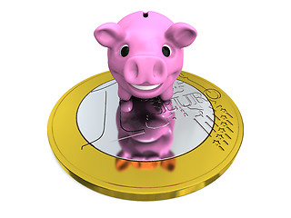 Image showing Piggy bank on Euro coin