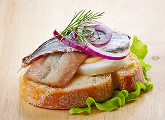 Image showing sandwich with egg and anchovies