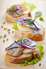 Image showing sandwich with egg and anchovies