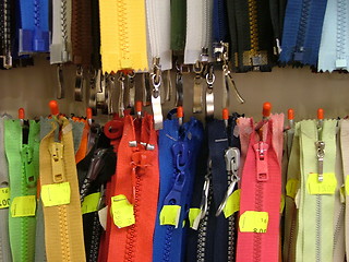 Image showing assortment of hanging zippers