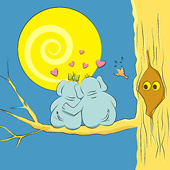 Image showing Loving couple elephants on a branch of a large tree. Vector