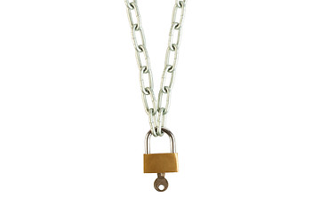 Image showing Chain lock with a key