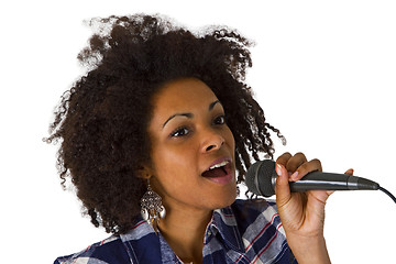 Image showing Beautiful african american woman karaoke singer 