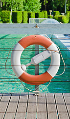 Image showing Life buoy near the swimming pool, close-up