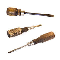 Image showing Old screwdrivers with wooden handles