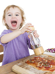 Image showing happy child making pizza