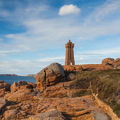 Image showing Old lighthouse on the impressive coast in Brittany