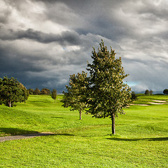 Image showing Summer golf course at sunset