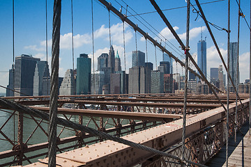 Image showing Detail of historic Brooklyn Bridge in New York