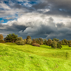 Image showing Summer golf course at sunset