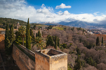 Image showing View to Granada town from Alhambra palace