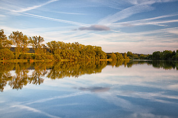 Image showing Evening on a pond near the Prague