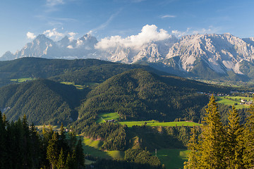 Image showing View from mountain to the valley 