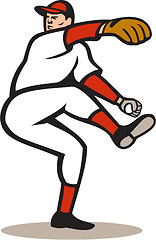 Image showing American Baseball Pitcher Throwing Ball Cartoon