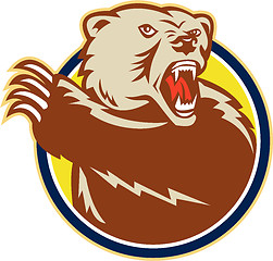 Image showing Grizzly Bear Swiping Paw Retro