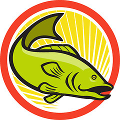 Image showing Largemouth Bass Jumping Cartoon Circle