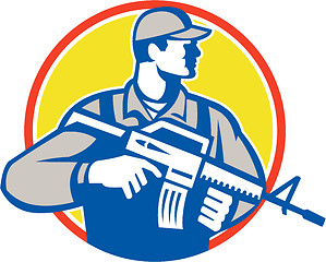 Image showing Soldier Military Serviceman Assault Rifle Side Retro