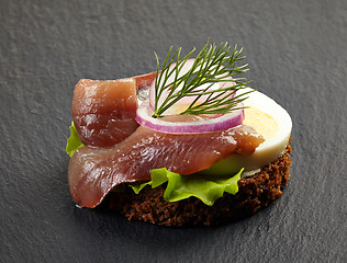 Image showing canape with anchovy and egg