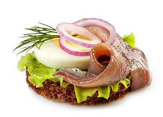 Image showing canape with anchovy and egg