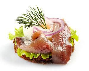 Image showing canape with anchovy and egg