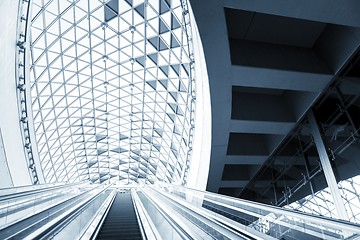 Image showing Moving escalator in the business center