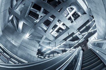 Image showing Moving escalator in the business center