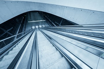 Image showing Moving escalator in the business center