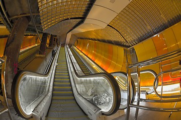 Image showing Moving escalator in the business center