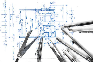 Image showing Construction plans with accessories