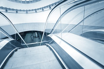 Image showing Moving escalator in the business center