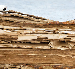 Image showing Ancient book close-up. Selective focus