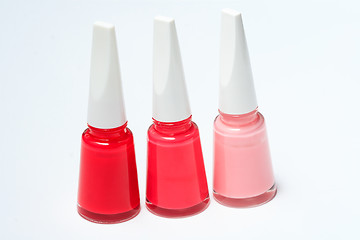 Image showing Set of color nail polish on white