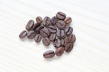 Image showing coffee beans on white wooden background