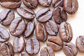 Image showing coffee beans on white wooden background