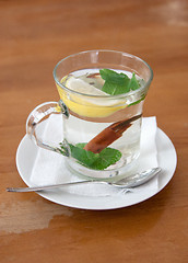 Image showing mint tea with lemon and cinnamon