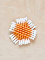 Image showing Ear sticks scattered on a table