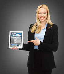 Image showing woman showing tablet pc with news