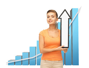 Image showing woman with rising graph and arrow directing up