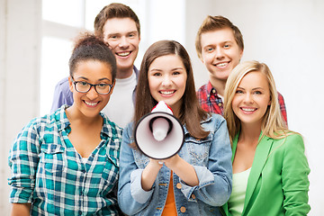 Image showing group of students with megaphone at school